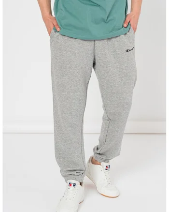 Pantaloni de trening cu model uni si detaliu logo, Gri melange