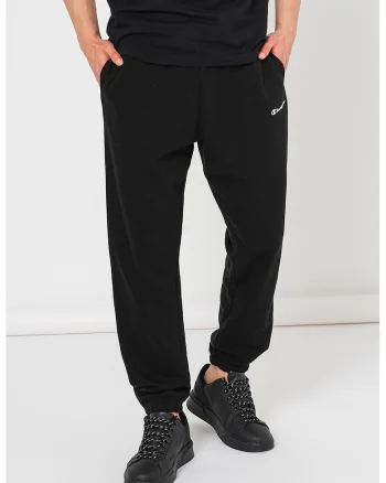 Pantaloni de trening cu model uni si detaliu logo, Negru