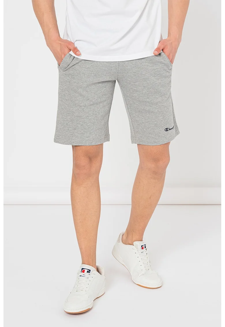 Pantaloni scurti de bumbac cu snur, Gri melange
