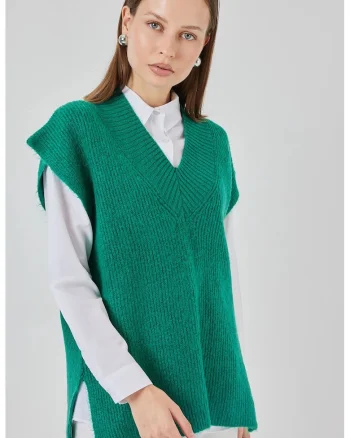 Vesta pulover dama, BigDart, Tricot, Verde Smarald,