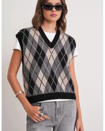 Pulover dama,  Decolteu in V, tricot,