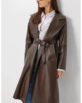 Trenci dama, Happiness Istanbul, lung, catarama, maro mocha, piele ecologica