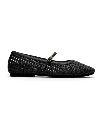 Balerini Mary Jane cu model impletit Livia, Negru stins