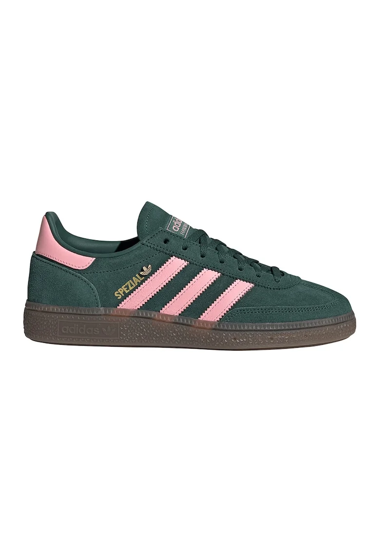 Pantofi din piele si piele intoarsa pentru handbal Spezial, Verde inchis/Roz