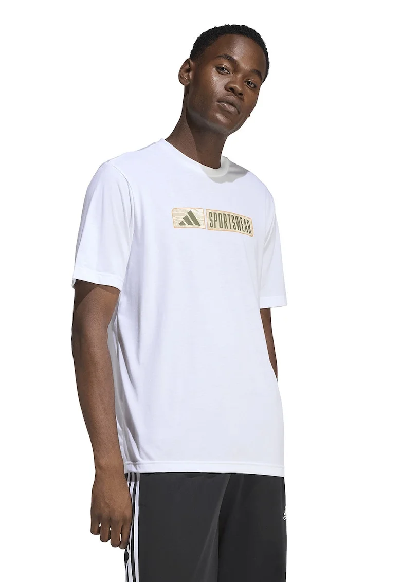 Tricou lejer cu imprimeu logo, Bej/Alb optic