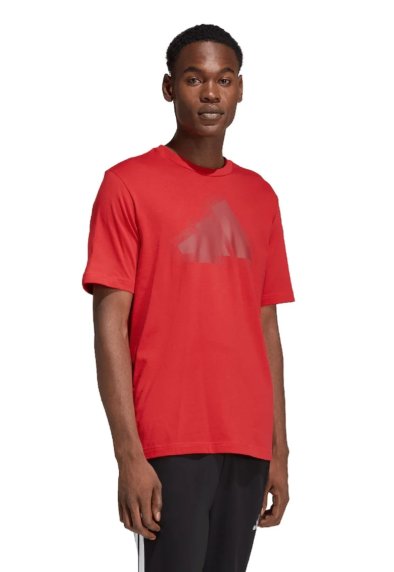 Tricou cu decolteu la baza gatului si imprimeu logo, Rosu