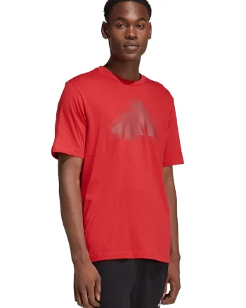 Tricou cu decolteu la baza gatului si imprimeu logo, Rosu