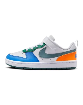 Pantofi sport Court Borough din piele ecologica cu inchidere velcro, Alb/Verde/Albastru