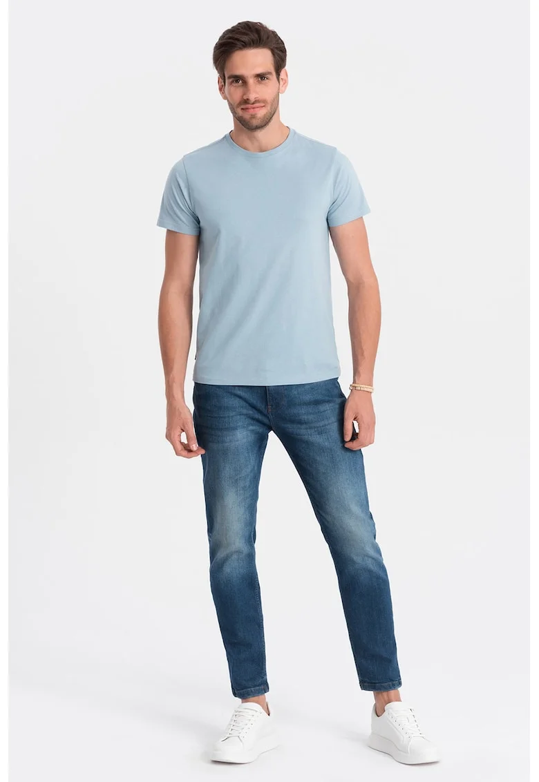 Tricou uni cu decolteu la baza gatului, Albastru pastel