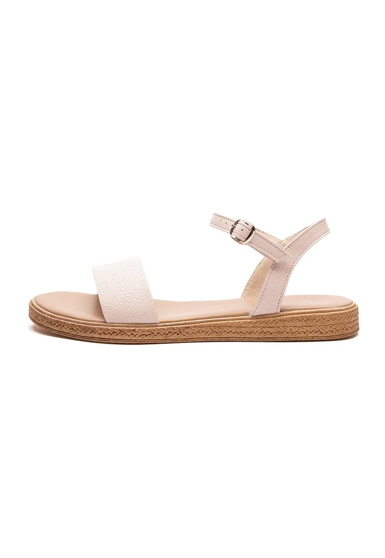 Sandale din piele ecologica cu talpa joasa, Roz pastel/Bej deschis
