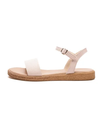 Sandale din piele ecologica cu talpa joasa, Roz pastel/Bej deschis