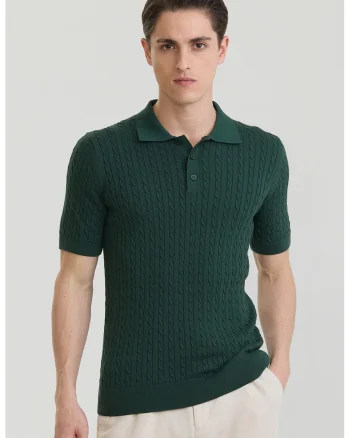 Tricou polo texturat, Verde inchis