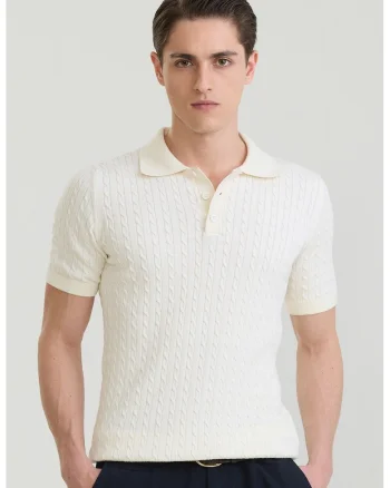 Tricou polo texturat, Ocru