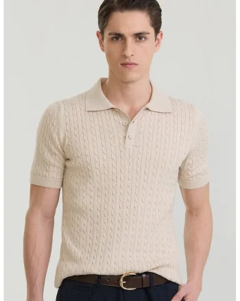 Tricou polo texturat, Bej deschis