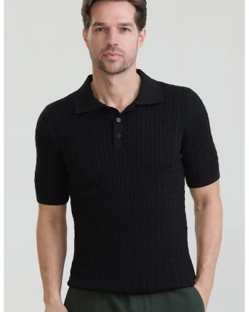 Tricou polo texturat, Negru