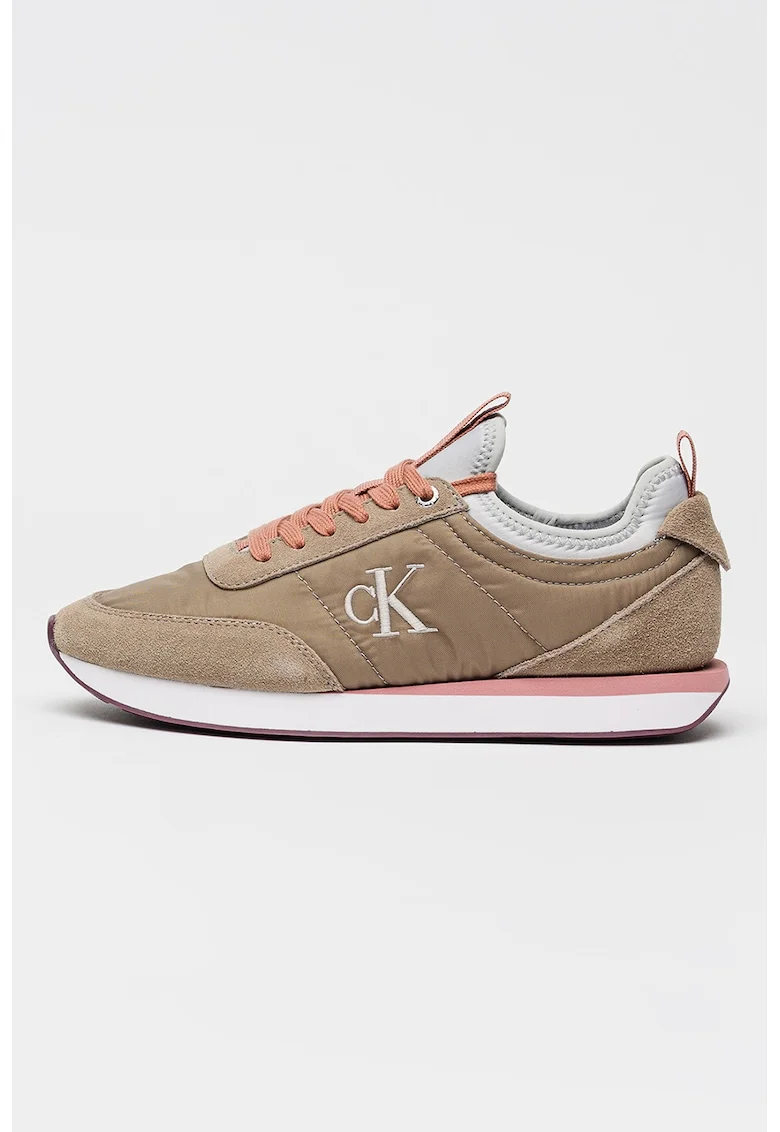 Pantofi sport cu garnituri din piele intoarsa Retro Runner, Maro camel