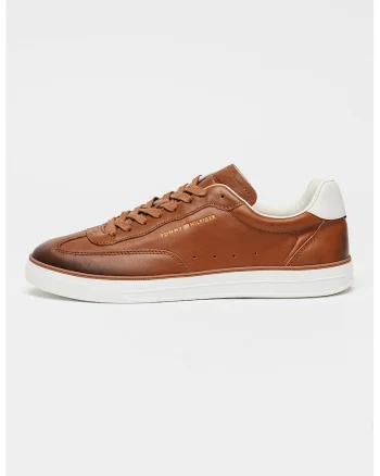 Pantofi sport din piele cu detaliu logo, Maro