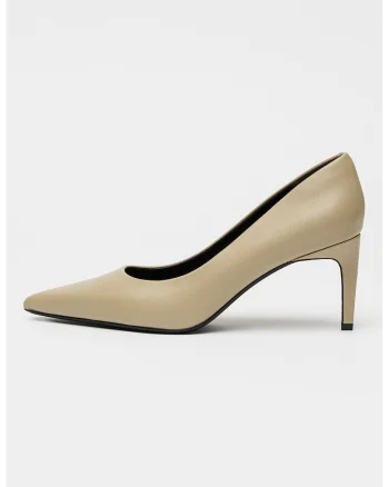 Pantofi din piele cu varf ascutit si toc stiletto, Bej inchis