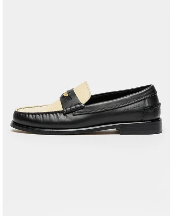 Pantofi loafer din piele cu detaliu logo, Negru/Crem