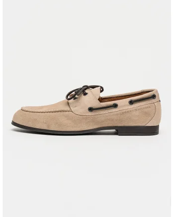 Pantofi boat din piele intoarsa, Maro taupe deschis