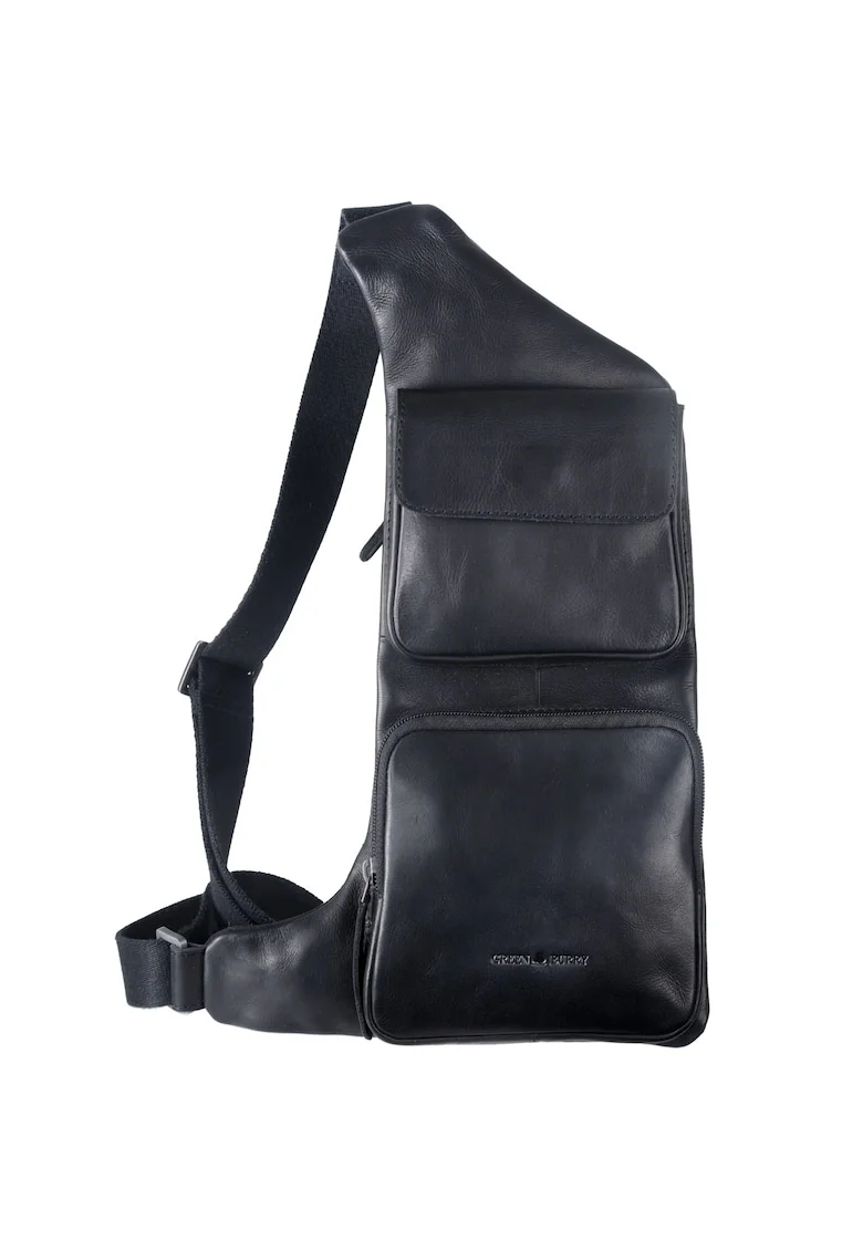 Geanta umar barbati piele naturala negru 25 x 38 cm, Pure Black,  Negru