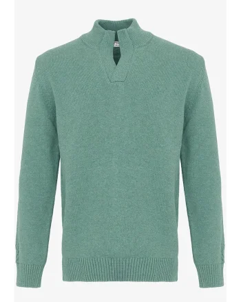 Pulover din bumbac cu model uni, Verde sparanghel