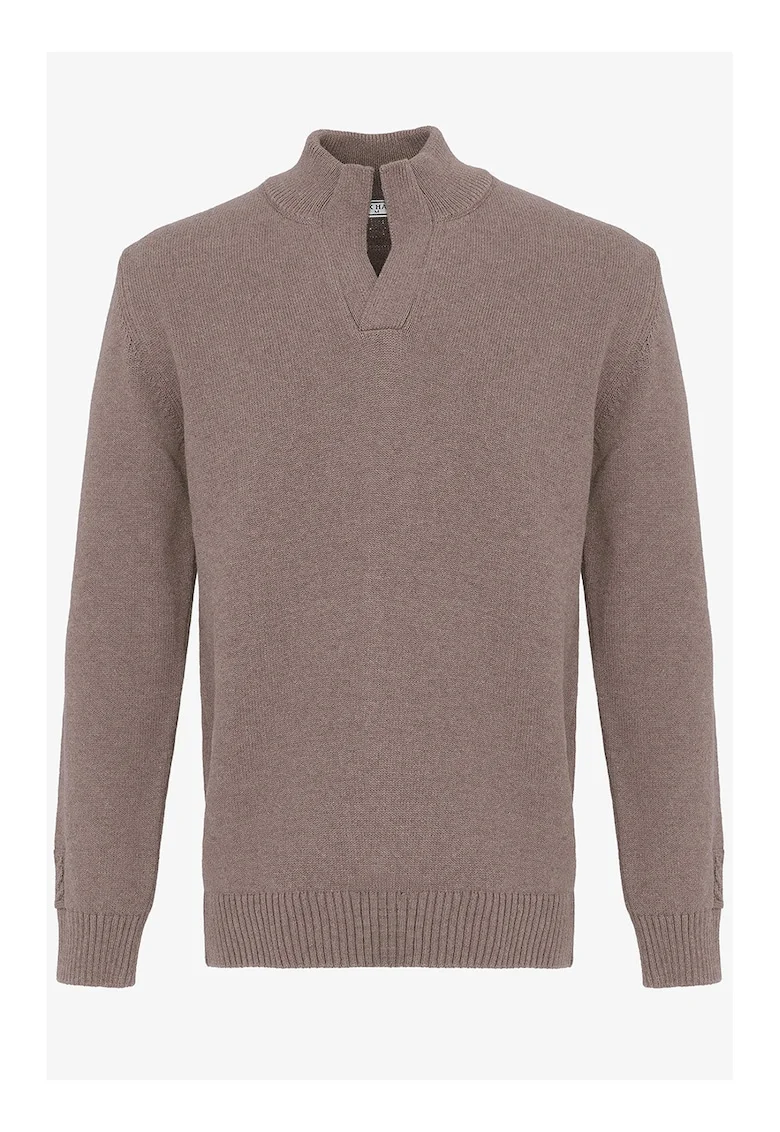 Pulover din bumbac cu model uni, Maro taupe