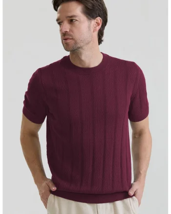 Tricou tricotat cu decolteu la baza gatului, Visiniu