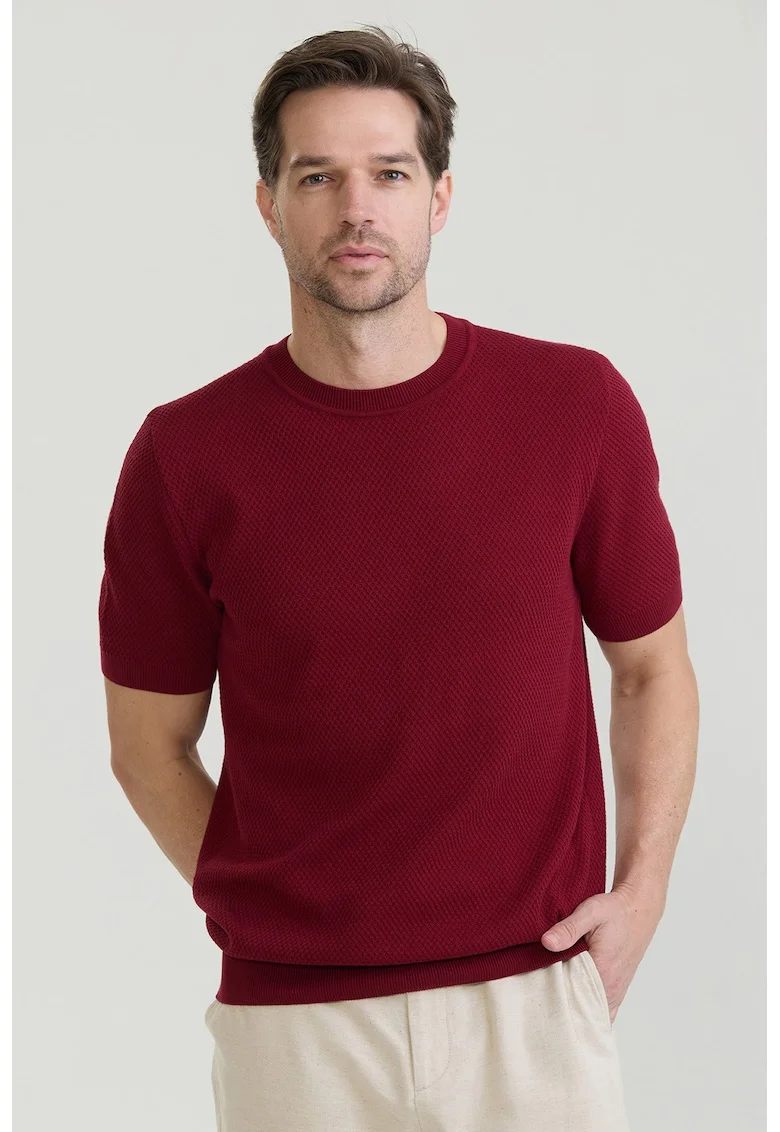 Tricou cu model uni si decolteu la baza gatului, Visiniu