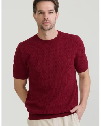 Tricou cu model uni si decolteu la baza gatului, Visiniu