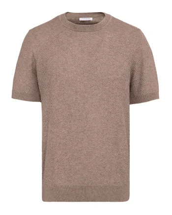 Tricou cu model uni si decolteu la baza gatului, Maro taupe