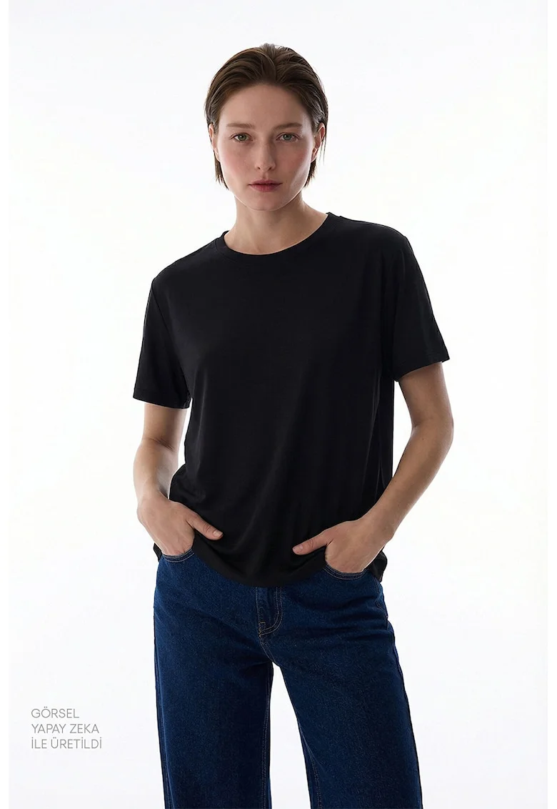 Tricou uni regular fit din amestec de modal, Negru,