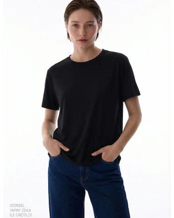 Tricou uni regular fit din amestec de modal, Negru,