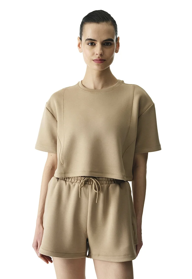 Tricou lejer cu maneci cazute, Bej inchis,
