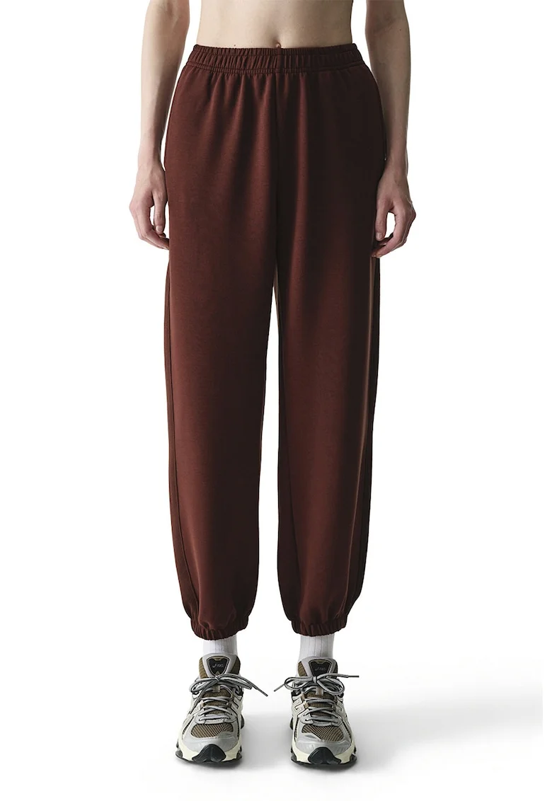 Pantaloni sport cu talie inalta si mansete elastice, Maro cognac,