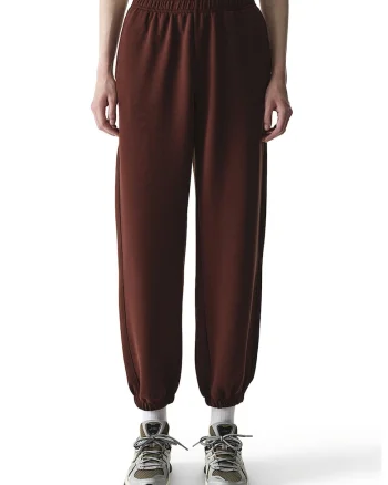 Pantaloni sport cu talie inalta si mansete elastice, Maro cognac,