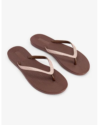 Papuci flip-flop cu model uni, Auriu/Maro