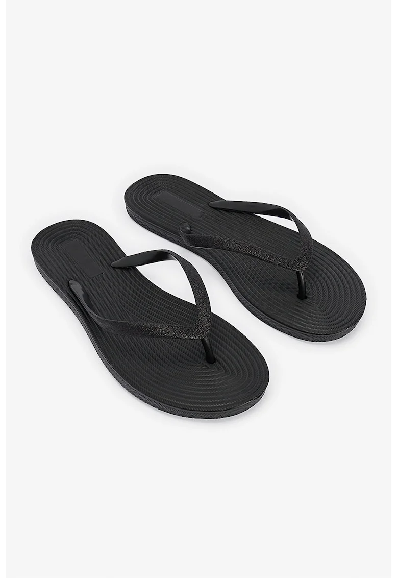 Papuci flip-flop cu aspect stralucitor, Negru