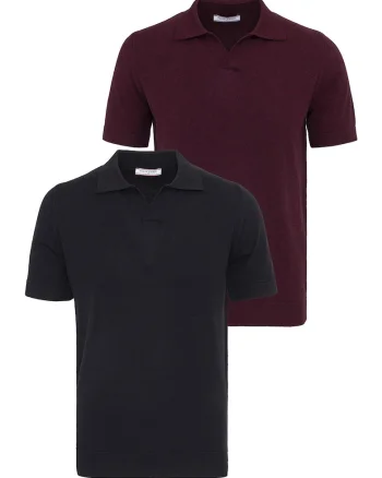 Set de tricouri din bumbac cu guler polo - 2 piese, Visiniu/Negru