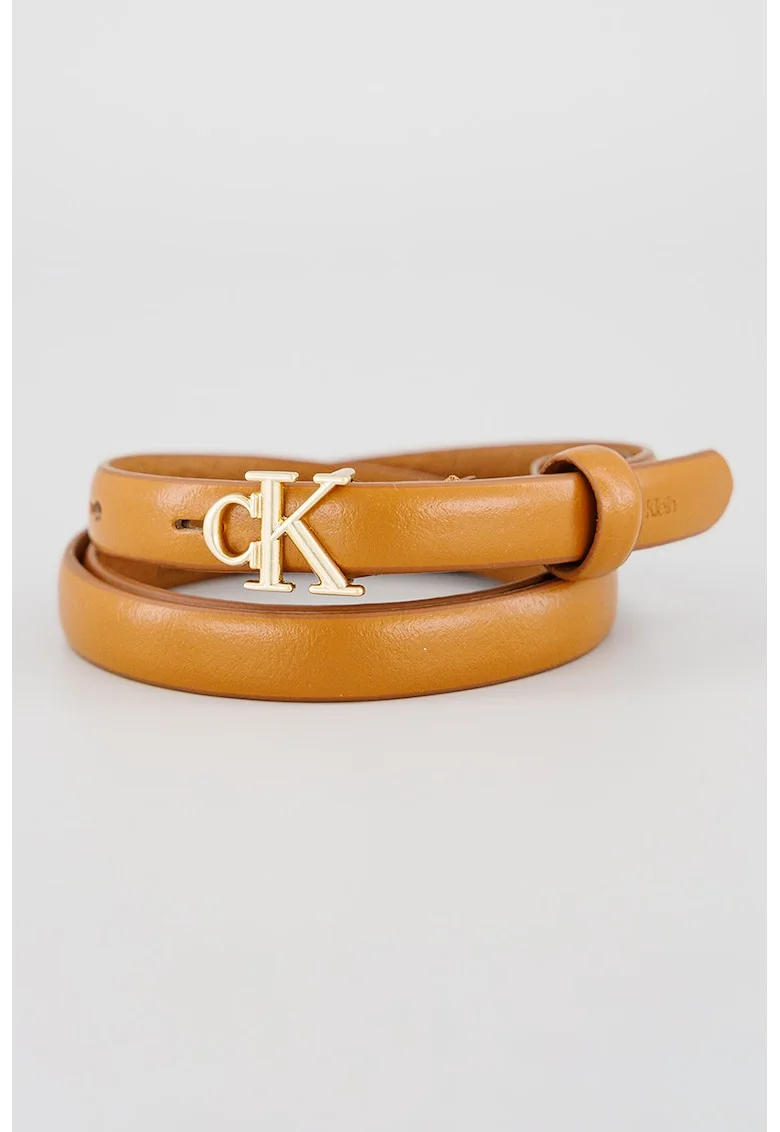Geanta skinny de piele cu logo, Caramel