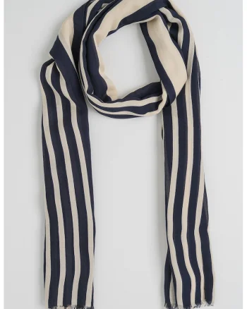 Esarfa de bumbac si modal Elevated, Crem/Bleumarin