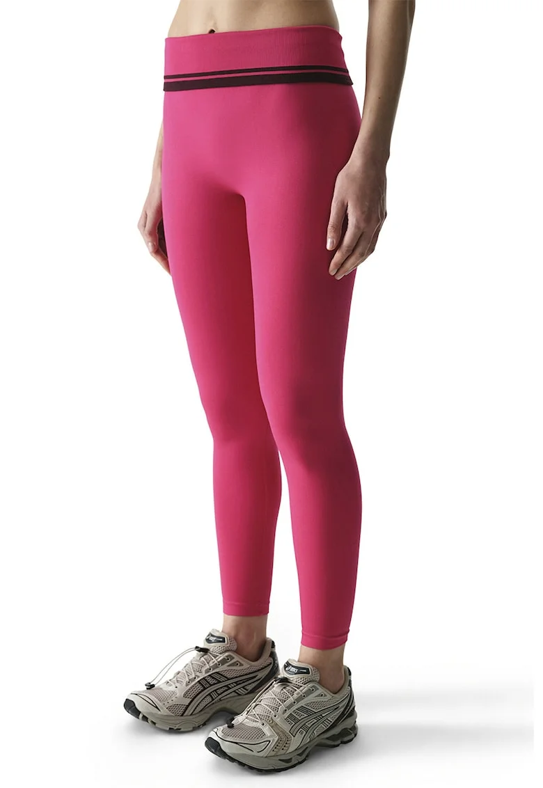 Colanti cu talie inalta si garnitura striata in talie, Roz aprins, Deep Purple,