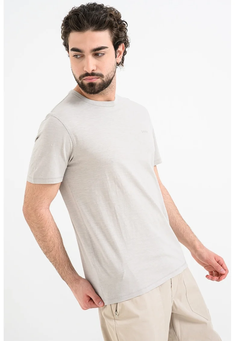 Tricou slim fit din bumbac Tegood, Gri/Alb murdar