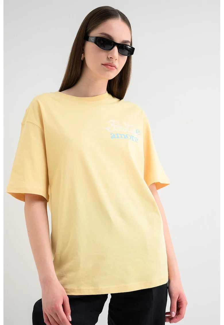 Tricou supradimensionat cu imprimeu, Galben pai/Albastru deschis
