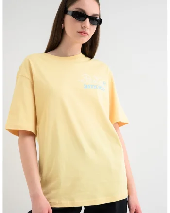 Tricou supradimensionat cu imprimeu, Galben pai/Albastru deschis