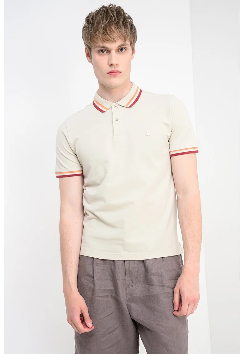 Tricou polo cambrat, Visiniu/Portocaliu pal/Maro camel