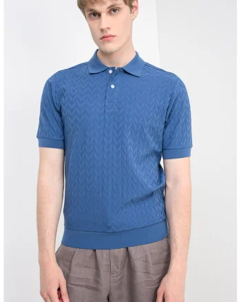 Tricou polo texturat slim fit, Albastru inchis