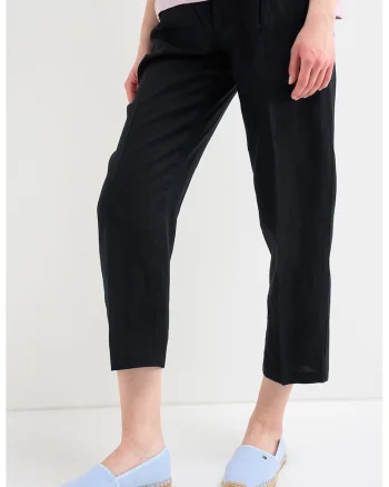 Pantaloni chino crop din in, Negru stins