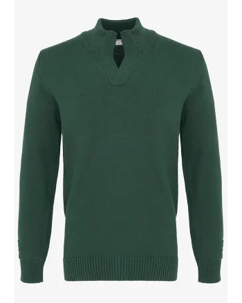 Pulover din bumbac cu model uni, Verde inchis