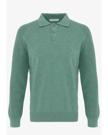 Pulover striat cu fenta cu nasturi, Verde sparanghel
